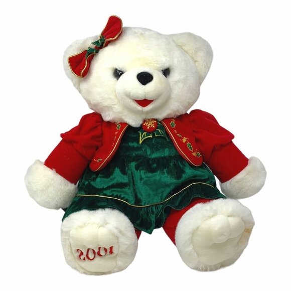 2001 Christmas Snowflake Friend Teddy Bear Girl Festive Bow Plush Stuffed Animal - Picture 1 of 10